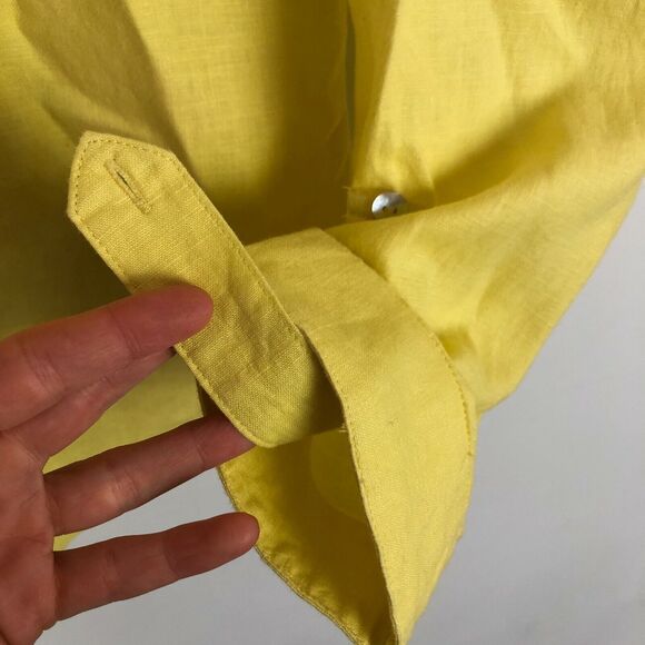 E-col-o-gie Yellow Embroidered Linen Button Front Long Sleeve Shirt Women Medium - Picture 5 of 7